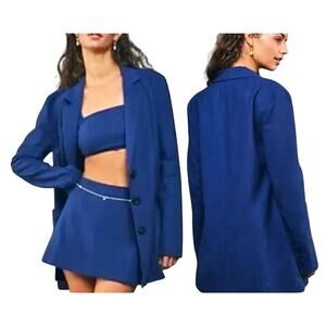 Free People Women's Marni Blue Linen -Blend Oversized Suit Blazer Sz Large NWOT